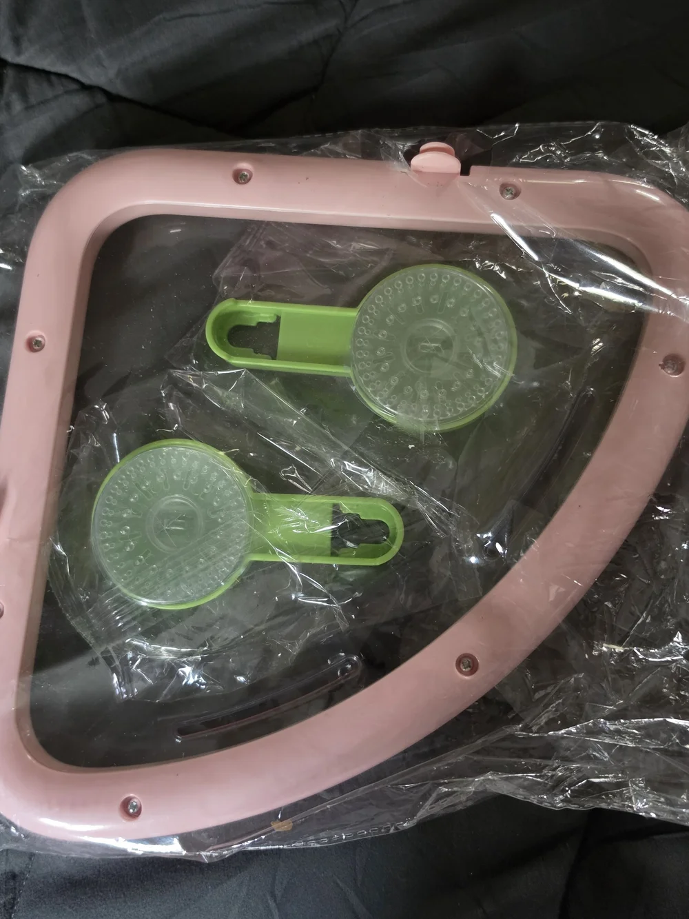 UFORU Pink Triangle Shelf with Lime Green Suction Cups